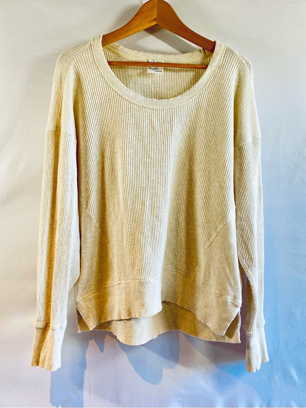 Aerie Cream Waffle Knit Long Sleeve Crew Neck Lounge Top, size S
